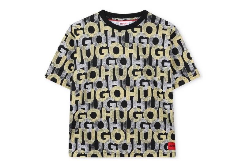 HUGO Kids Print-Shirt HUGO Kids T-Shirt schwarz mit Allover-Logoprint in gelb/weiß von HUGO Kids