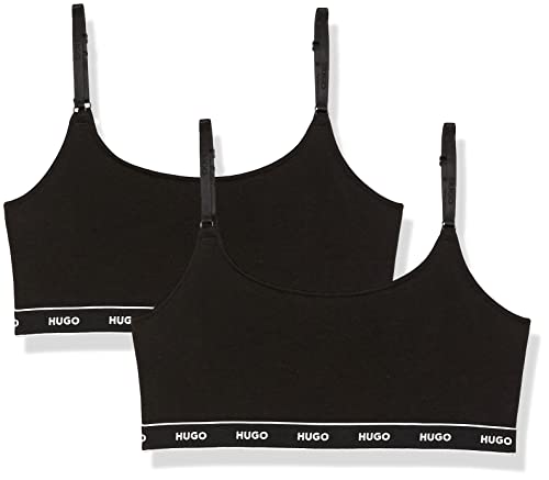 HUGO BOSS Damen 2-Pack Repeat Logo Cotton Stretch Bralette, Schwarzer Teer, L von HUGO