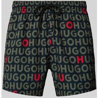 HUGO Badehose mit Logo-Muster Modell 'Tortuga' in Oliv, Größe XXL von HUGO