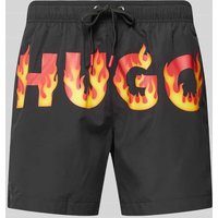 HUGO Badeshorts mit Label-Print Modell 'FUSHI' in Black, Größe S von HUGO