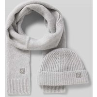 HUGO Beanie im Set mit Wollschal Modell 'Sarmi' in Mittelgrau, Größe 1 von HUGO