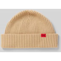 HUGO Beanie mit Label-Detail Modell 'Xush' in Sand, Größe 1 von HUGO