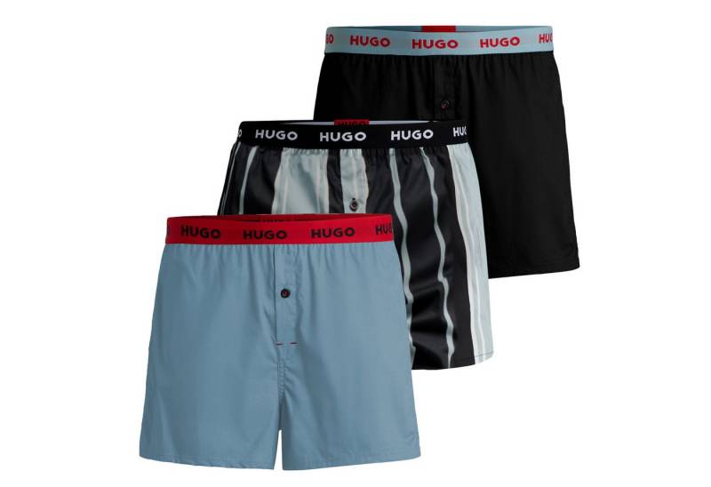 HUGO Boxershorts Woven Boxer (3-St., 3er Set) mit umlaufendem Logo-Schriftzug am Bund von HUGO