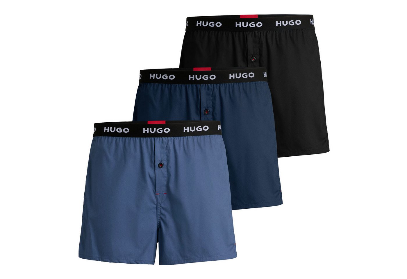 HUGO Boxershorts Woven Boxer (3-St., 3er Set) mit umlaufendem Logo-Schriftzug am Bund von HUGO