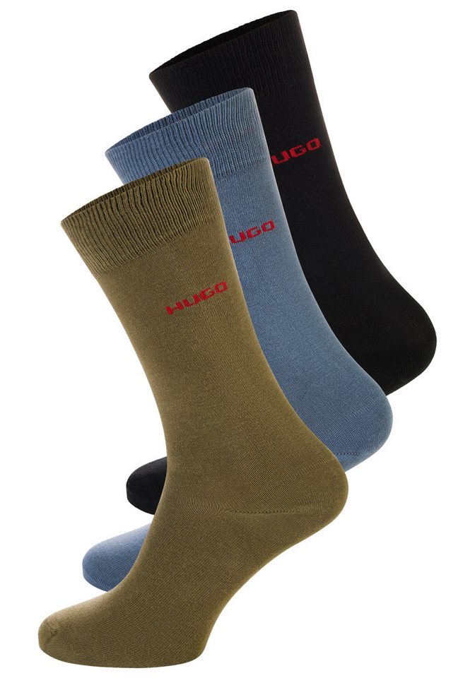 HUGO Businesssocken 3P RS UNI CC (Packung, 3-Paar, 3er Pack) mit kontrastfarbenen HUGO Logo-Schriftzug von HUGO