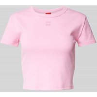 HUGO Cropped T-Shirt mit Label-Print in Rosa, Größe XL von HUGO