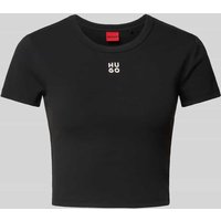 HUGO Cropped T-Shirt mit Label-Stitching Modell 'Delanor' in Black, Größe XXL von HUGO