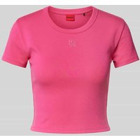 HUGO Cropped T-Shirt mit Label-Stitching in Pink, Größe XL von HUGO