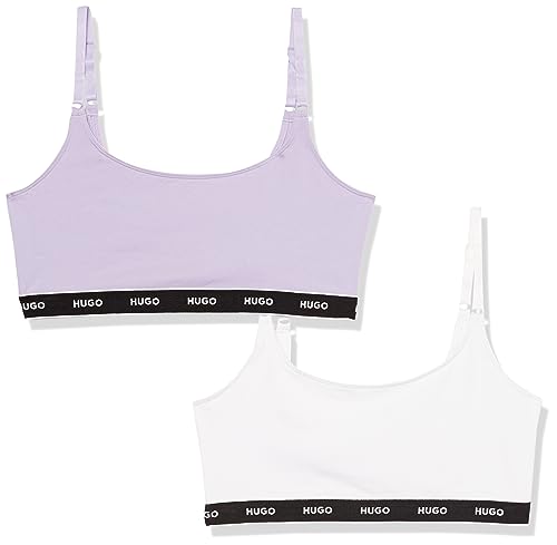 HUGO Damen 2er-Pack Bralettes aus Baumwoll-Stretch mit wiederholtem Logo BH, Blickdicht, Lavendel/Weiß, small von HUGO