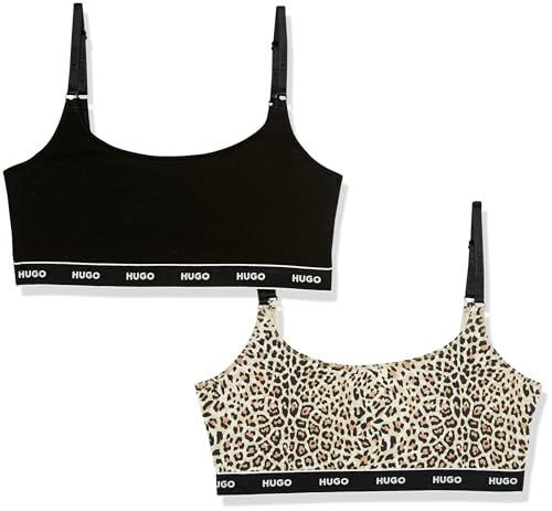 HUGO Damen 2er-Pack Bralettes aus Baumwoll-Stretch mit wiederholtem Logo BH, Undurchsichtige, Leopard/Onyx, small HUGO Damen 2er-Pack Bralettes aus Baumwoll-Stretch mit wiederholtem Logo BH, Undurchsichtige, Leopard/Onyx, small von HUGO