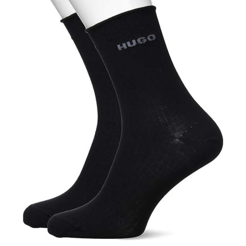HUGO Damen 2p Fine Rib Cc W QUARTER SOCKS, Black1, 35-38 EU von HUGO