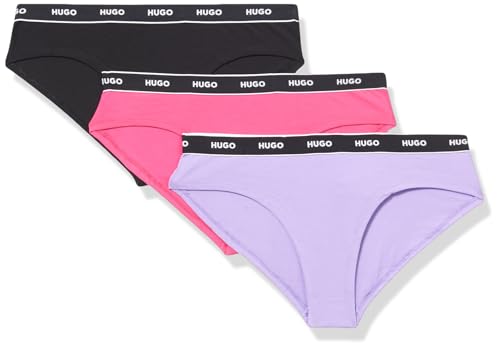 HUGO Damen 3er-Pack Repeat Logo Cotton Stretch Slips, Wassermelonenrosa/Lila Basilikum/Schwarz, L von HUGO