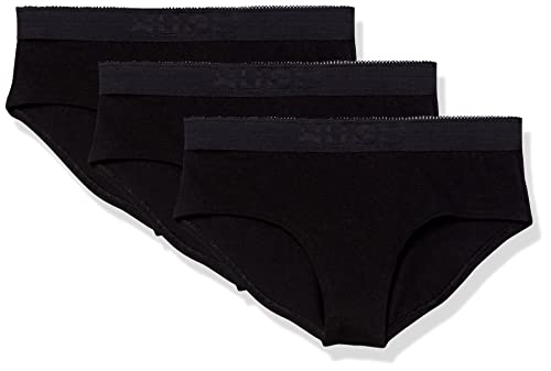 HUGO Damen 3er-Pack Tonal Logo Baumwolle Stretch Hipster Slip, Schwarzer Teer, M von HUGO