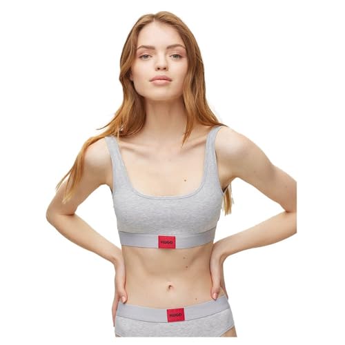 HUGO Damen Bralette RED Label Bralette aus Stretch-Baumwolle mit rotem Logo-Label Grau XXL HUGO Damen Bralette RED Label Bralette aus Stretch-Baumwolle mit rotem Logo-Label Grau XXL von HUGO