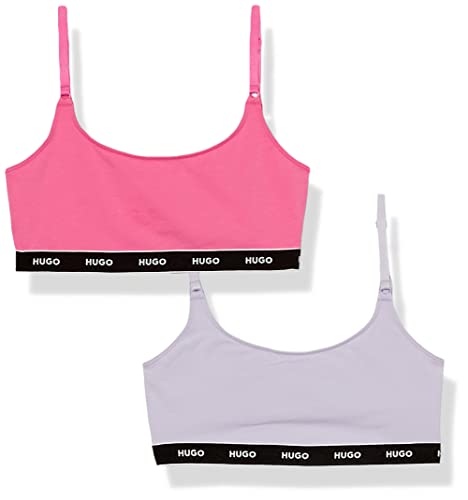 HUGO Damen Bralettes mit Repeat-Logo, Baumwolle, Stretch, 2er-Pack BH, Sugar Plum Pink/Light Heather Purple, small von HUGO