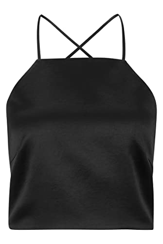 HUGO Damen Cusuti-1 Wendetop aus softem Satin in Cropped-Länge mit Bändern Schwarz 42 von HUGO