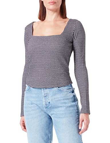HUGO Damen Deamia Top aus Stretch-Jersey mit eckigem Ausschnitt und Hahnentritt-Muster Grau S von HUGO