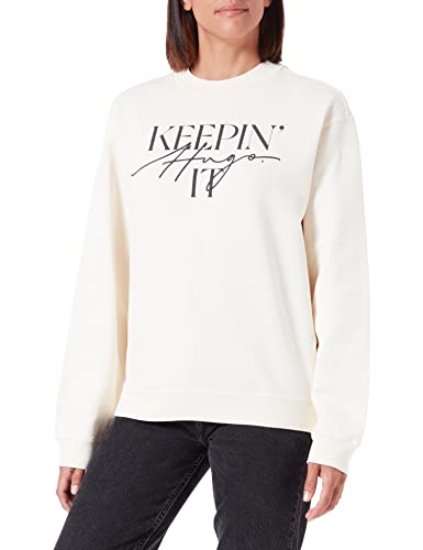 HUGO Damen Demorola 4 Relaxed-Fit Sweatshirt aus French Terry mit Logo-Slogan Weiß XL von HUGO