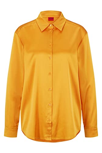 HUGO Damen Evish Relaxed-Fit Bluse aus Stretch-Satin Orange 38 von HUGO