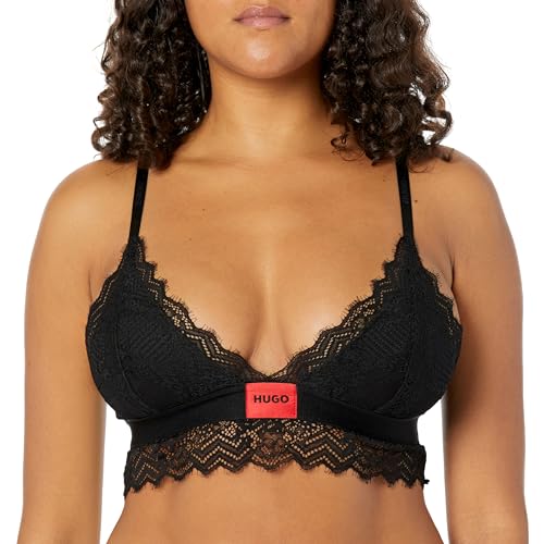 HUGO Damen Gepolsterter Triangel Spitze mit geometrischem Muster T-Shirt-BH, Undurchsichtige, Stormy Black, X-Small von HUGO