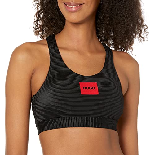 HUGO Damen Geripptes Bralette-Bikinioberteil mit quadratischem Logo Bikini, Einfarbig Schwarz, S von HUGO