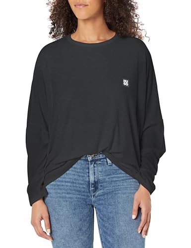 HUGO Damen Geripptes Jersey lockerer Passform Hemd, Stormy Black, X-Klein von HUGO