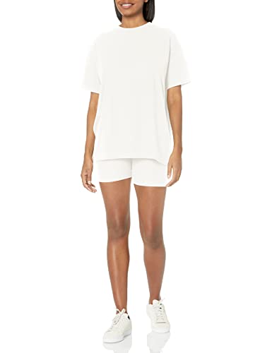 HUGO Damen Geripptes Oversize-T-Shirt Shorts und Hemd Set, Papierweiß/Papierweiß, M von HUGO