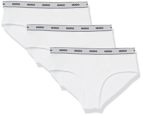 HUGO Damen Hipster-Slips, mit Repeat-Logo, Baumwolle, Stretch, 3er-Pack Tangahöschen, Kreideweiß, 42 von HUGO