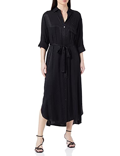 HUGO Damen Kamay Relaxed-Fit Hemdblusenkleid aus Jacquard mit Allover-Monogrammen Schwarz 36 von HUGO