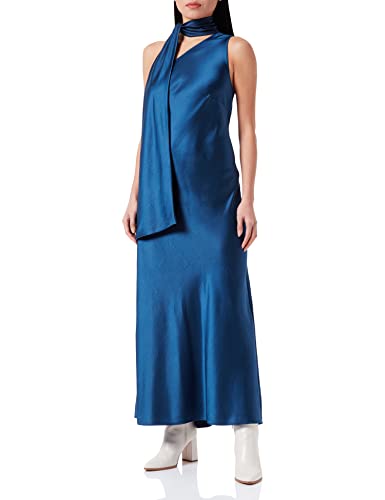 HUGO Damen Kassie-1 Abendkleid aus schimmerndem Satin mit Schal-Detail am Ausschnitt Dunkelblau 44 von HUGO