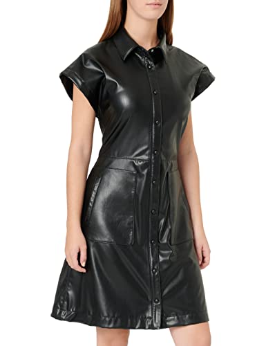 HUGO Damen Kestia-1 Regular-Fit Kleid aus Kunstleder mit Flügelärmeln Schwarz 32 von HUGO