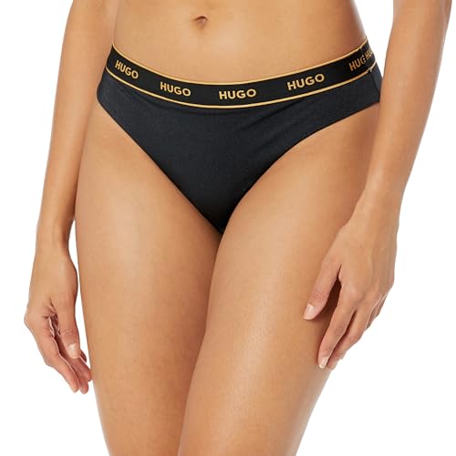 HUGO Damen Klassische Badehose mit glitzerndem Fadendetail Bikini-Unterteile, Stormy Black/Metallic Gold, Large von HUGO