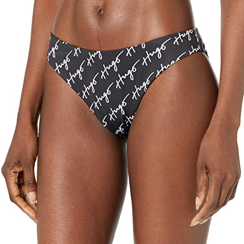 HUGO Damen Klassische Bikinihose mit wiederholendem Script-Logo Bikini-Unterteile, Dunkelschwarz/hellweiße Schrift, Large von HUGO