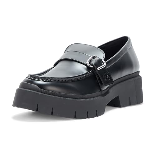 HUGO Damen Kris Buckle Chunky Loafer, schwarz glänzend, 42 EU von HUGO