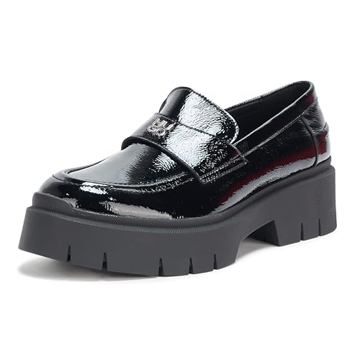 HUGO Damen Kris Chunky Plateau Leder Loafer, Outer Space Black, 37.5 EU von HUGO