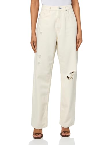 HUGO Damen Leni Loose Fit Wide Leg Jeans, Hafercreme, 29-32 von HUGO