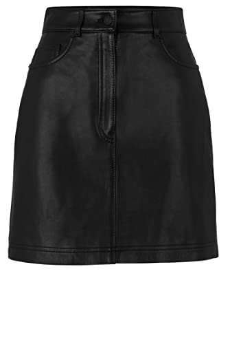 HUGO Damen Lusila A-Linien-Minirock aus Leder mit rotem Logo-Aufnäher Schwarz XS von HUGO