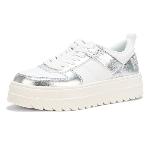 HUGO Damen Lyssa Platform Low Profile Sneaker, Metallic Silber/Weiß, 38.5 EU HUGO Damen Lyssa Platform Low Profile Sneaker, Metallic Silber/Weiß, 38.5 EU von HUGO
