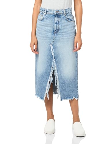 HUGO Damen Mid Length Ripped Denim Skirt Rock, Blau verblasst, Groß von HUGO