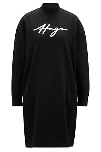 HUGO Damen Nazomi Sweatshirt-Kleid aus Baumwoll-Terry mit handgeschriebenem Logo Schwarz S von HUGO