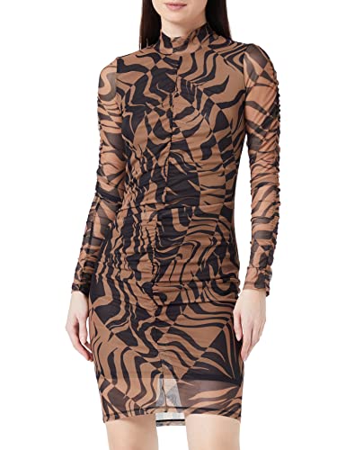 HUGO Damen Nikau Slim-Fit Kleid aus softem Mesh mit Stehkragen Hellbraun S von HUGO