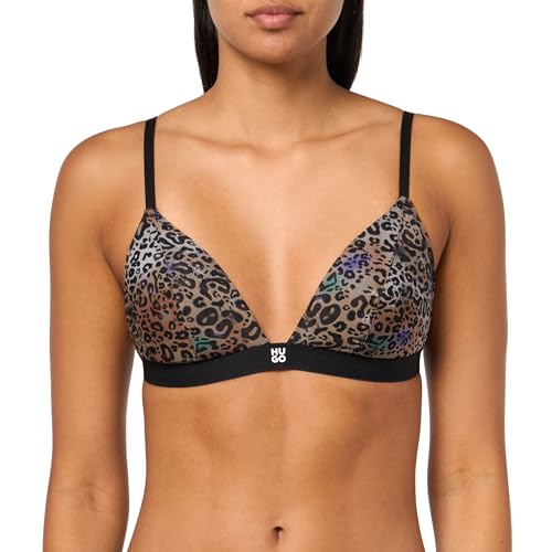 HUGO Damen Printed Microfiber Triangle Bralette BH, Undurchsichtige, Party-Leopardenmuster, Medium von HUGO