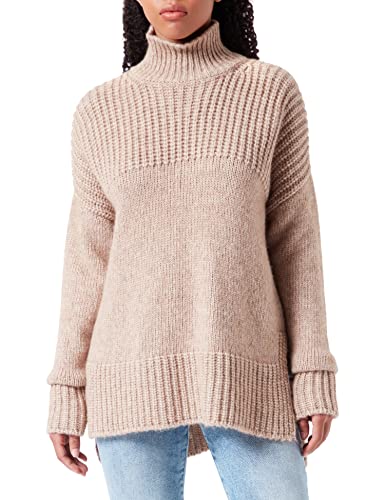 HUGO Damen Safinamy Oversized Pullover mit verschiedenen Strukturen und Trichterkragen Beige S von HUGO