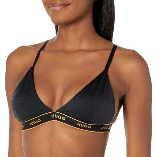 HUGO Damen Schnell trocknendes Triangel-Badeoberteil mit metallischen Fadendetails Bikini, Schwarz/Metallic Gold, Large von HUGO
