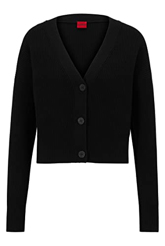 HUGO Damen Shawany Relaxed-Fit Cardigan mit V-Ausschnitt und Stack-Logo Schwarz L von HUGO