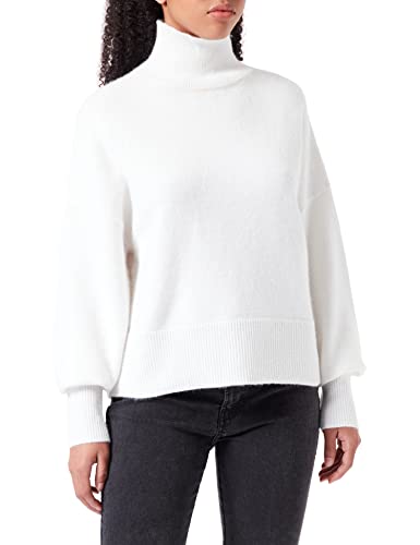 HUGO Damen Sisimia Relaxed-Fit Pullover mit Rollkragen und Rippbündchen Weiß M von HUGO