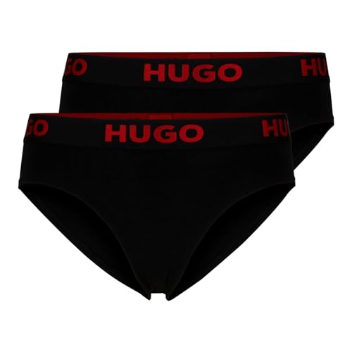 HUGO Damen Slip Slips Organic Stretch Cotton Brief Sporty Logo 2er Pack, Farbe:Schwarz, Artikel:-001 Black, Größe:M von HUGO