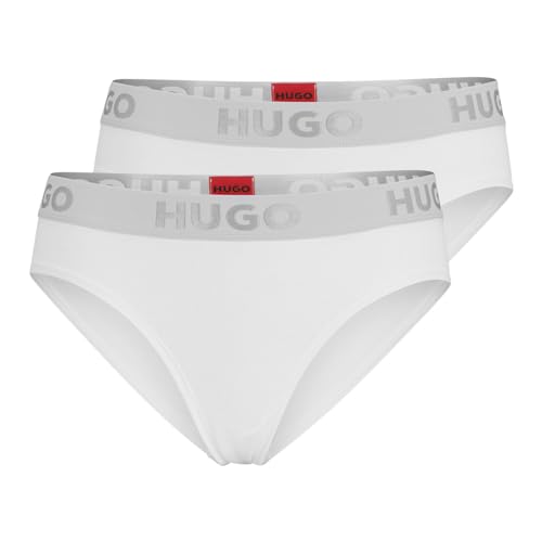 HUGO Damen Slip Slips Organic Stretch Cotton Brief Sporty Logo 2er Pack, Farbe:Weiß, Artikel:-100 White, Größe:M von HUGO