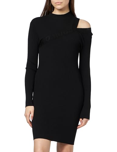 HUGO Damen Sliquet Knitted Dress, Black1, L EU von HUGO