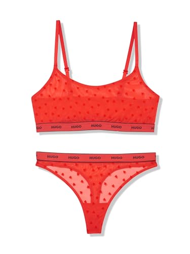 HUGO Damen-Spitzen-Bralette und Tanga, Geschenk-Set, candy rot, Large von HUGO